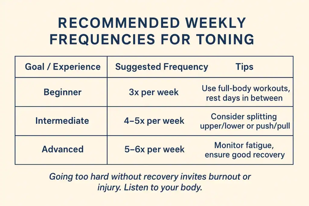 Graphic to show how often you should do exercise to help with toning Walton-on-Thames